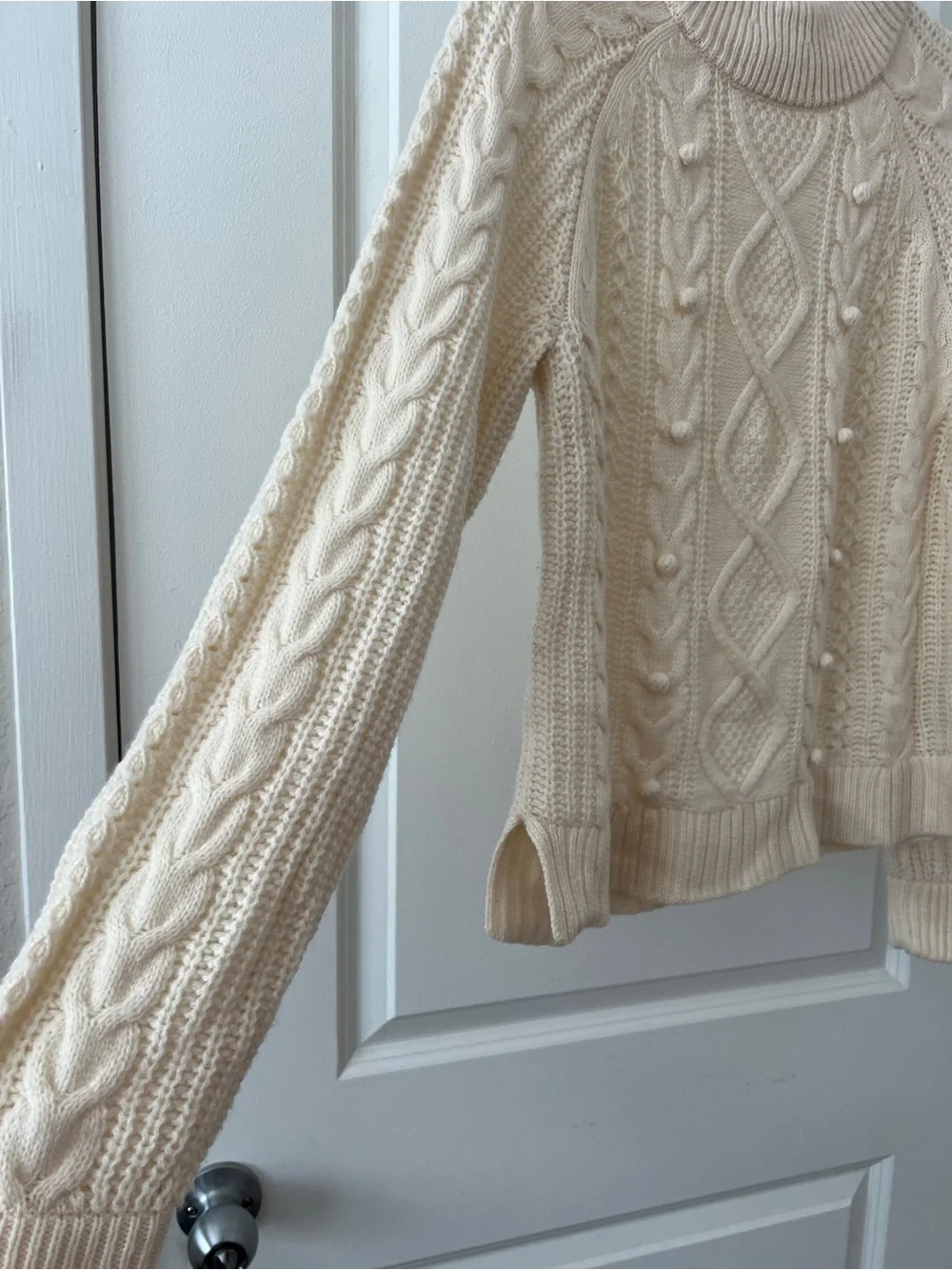 J. Crew Pom-Pom Cable-Knit Sweater Cream Lambswool Blend Small